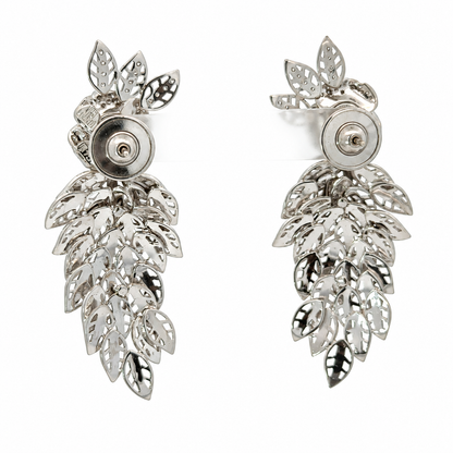 18K White Gold Diamond Rose & Cascading Foliage Earrings