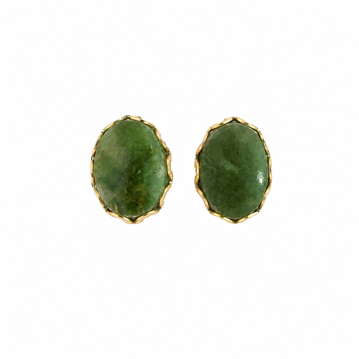 Vintage Jade & Yellow Gold Scalloped Edge Stud Earrings