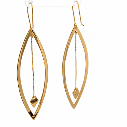 14K Yellow Gold Long Marquise Drop Earrings with Chain & Kite Charms