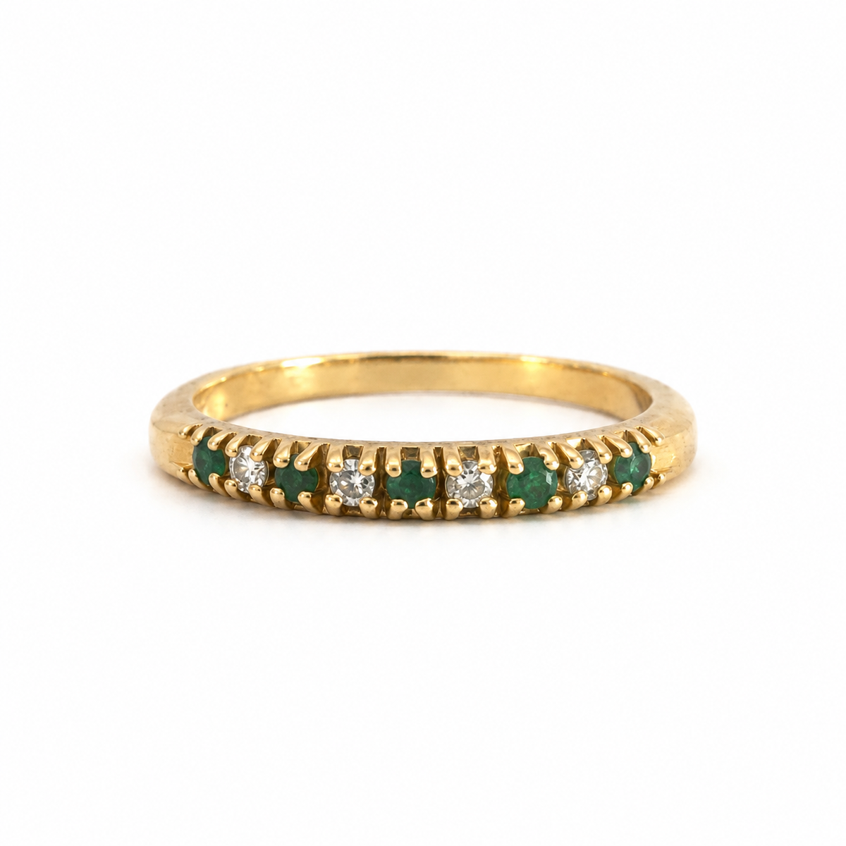 14K Yellow Gold Emerald and Diamond Stacking Ring
