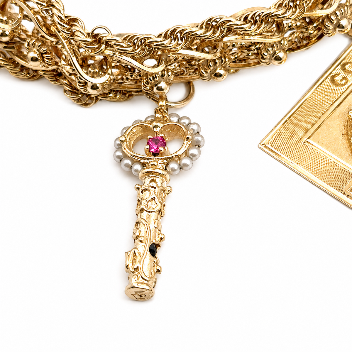 Vintage 14K Yellow Gold Story Charm Bracelet with Nine Gemstone & Pearl Charms