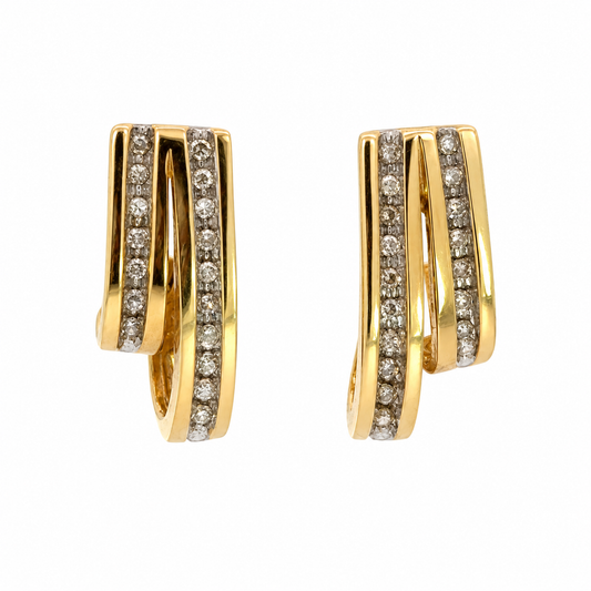14K Yellow Gold Diamond Double Ribbon Earrings