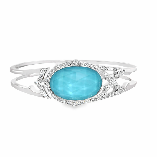 Stephen Webster 18K White Gold Turquoise Quartz & Diamond Hinged Bangle
