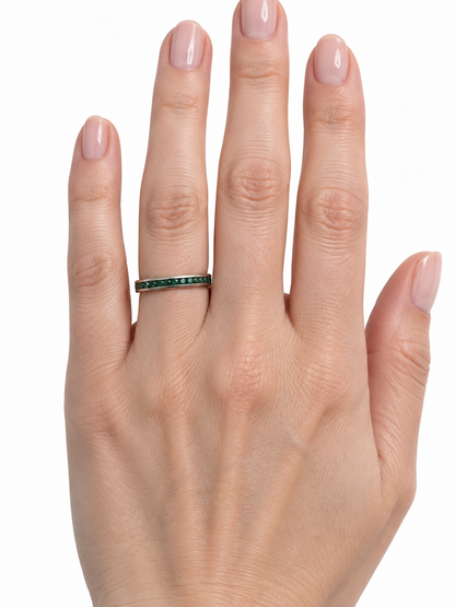 14K White Gold Emerald Eternity Stacking Band