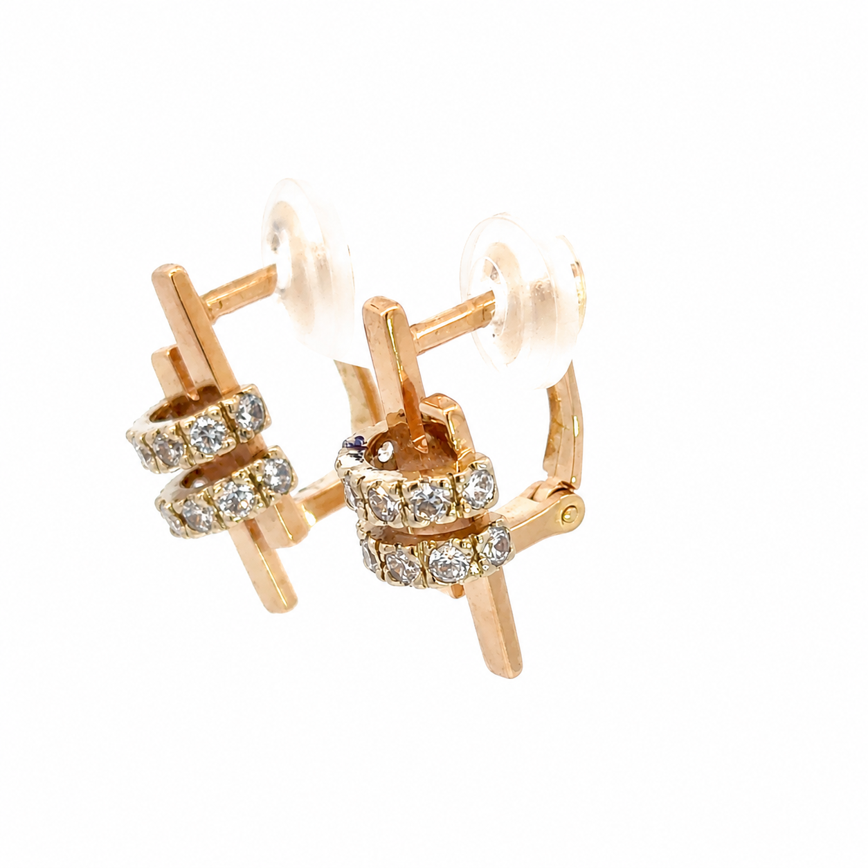 Vintage Russian 14K Rose Gold Diamond Geometric Earrings