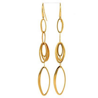 18K Yellow Gold Italian Long Oval Link Drop Earrings