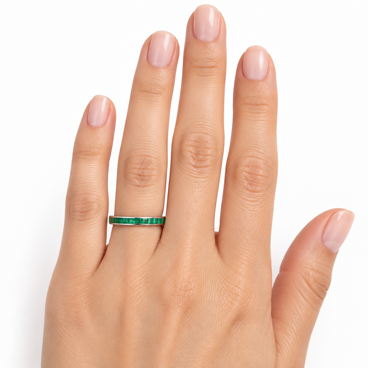 14K White Gold Emerald Eternity Band
