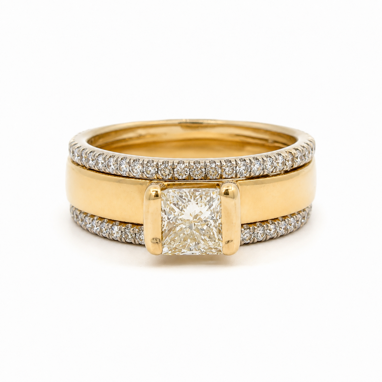 Gabriel & Co. Diamond Two-Tone Gold Ring with Diamond Border