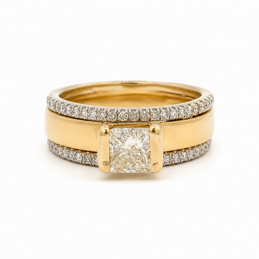 Gabriel & Co. Diamond Two-Tone Gold Ring with Diamond Border