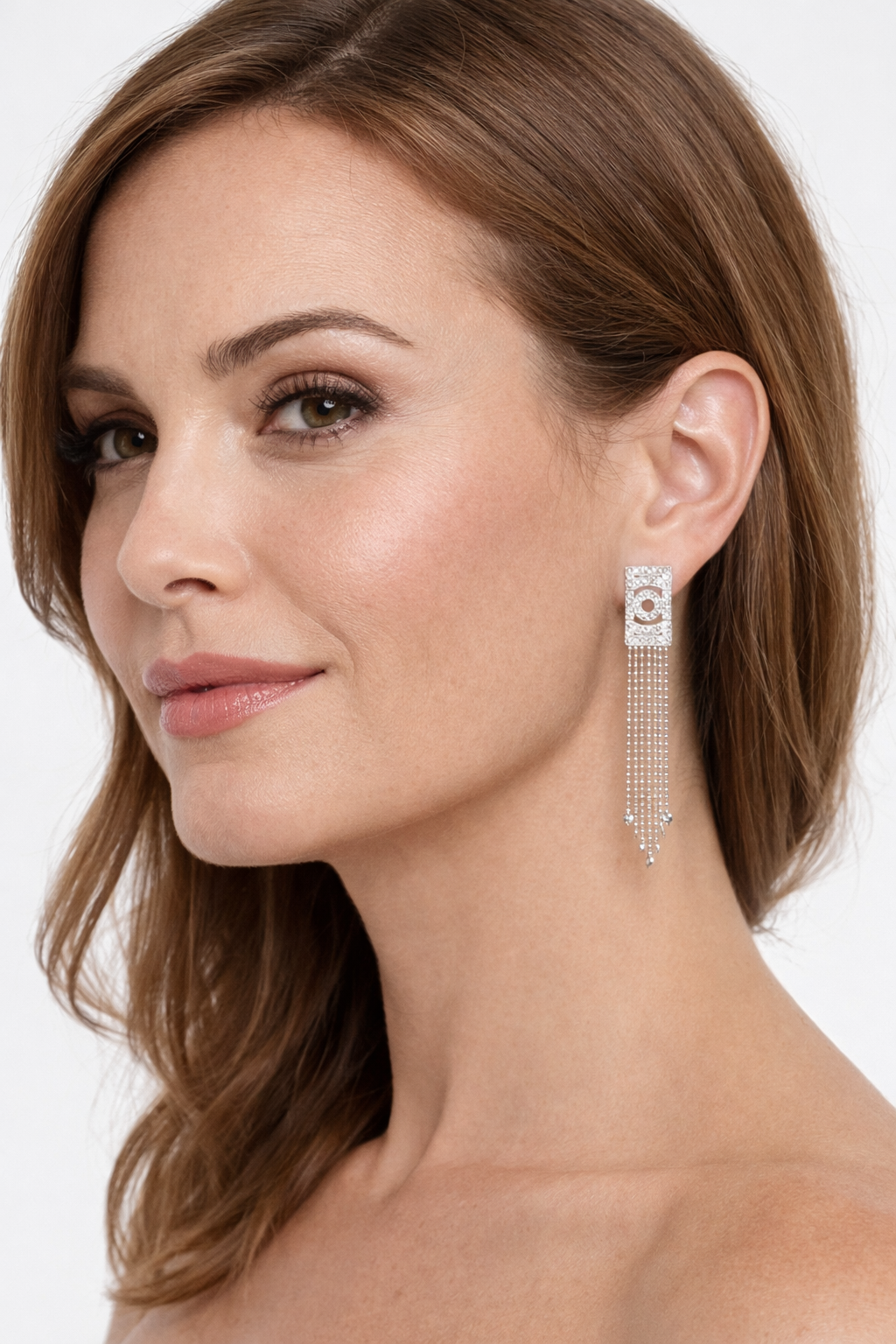 Modern 14K White Gold Diamond Fringe Earrings with Beaded Drops