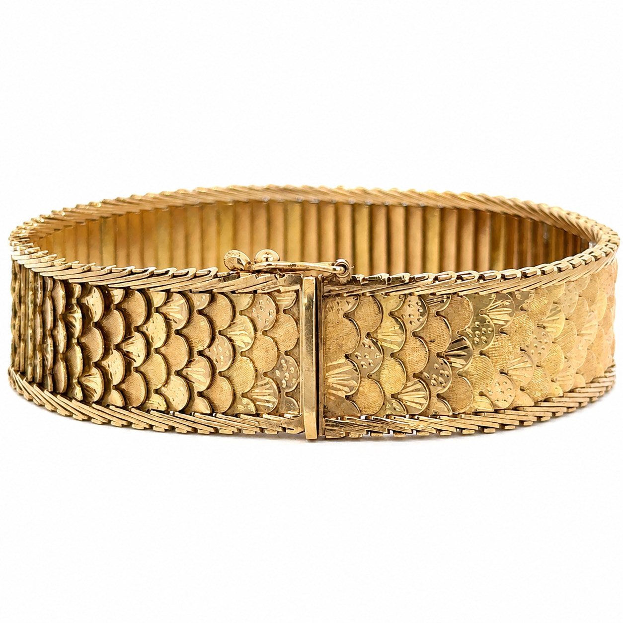Vintage 1950s Retro 18K Rose Gold Articulated Scale Bracelet