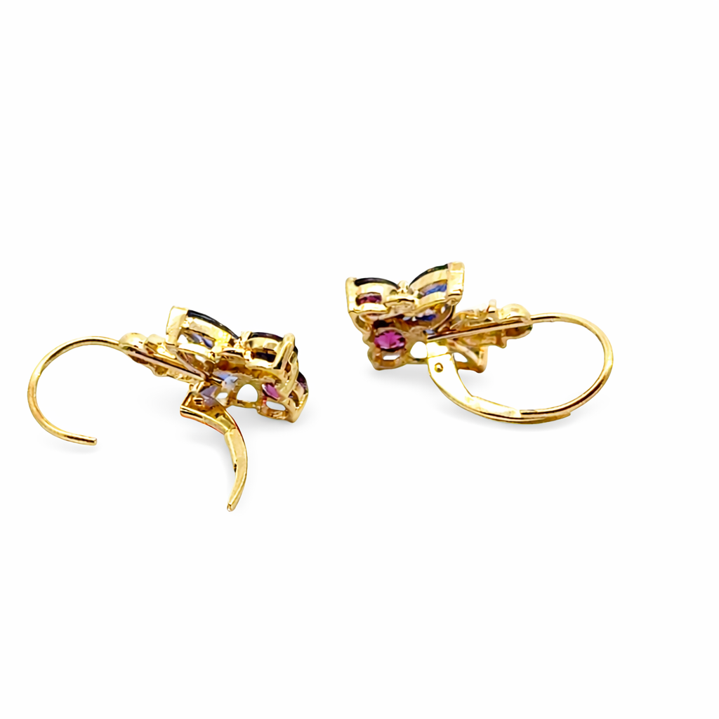14K Yellow Gold Butterfly Earrings with Tanzanite & Pink Tourmaline