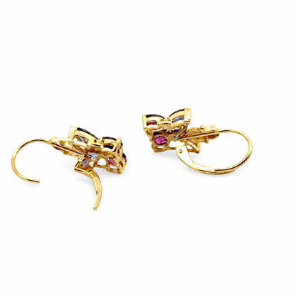 14K Yellow Gold Butterfly Earrings with Tanzanite & Pink Tourmaline