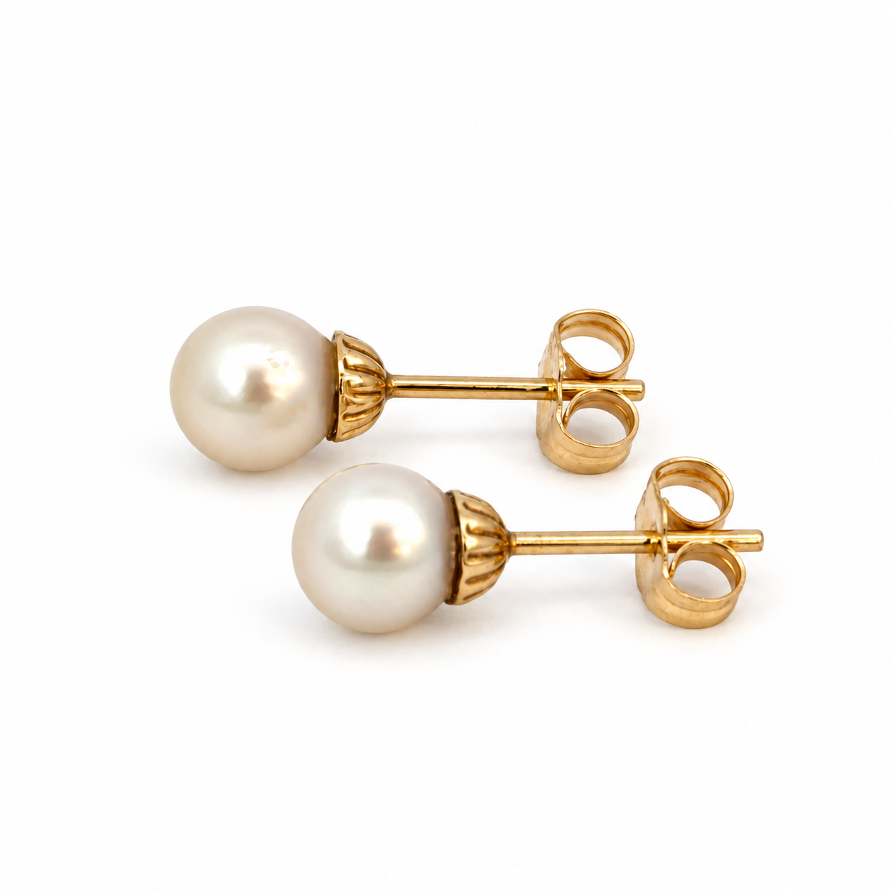Yellow Gold Cream Pearl Stud Earrings