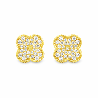 18K Yellow Gold Diamond Clover Stud Earrings