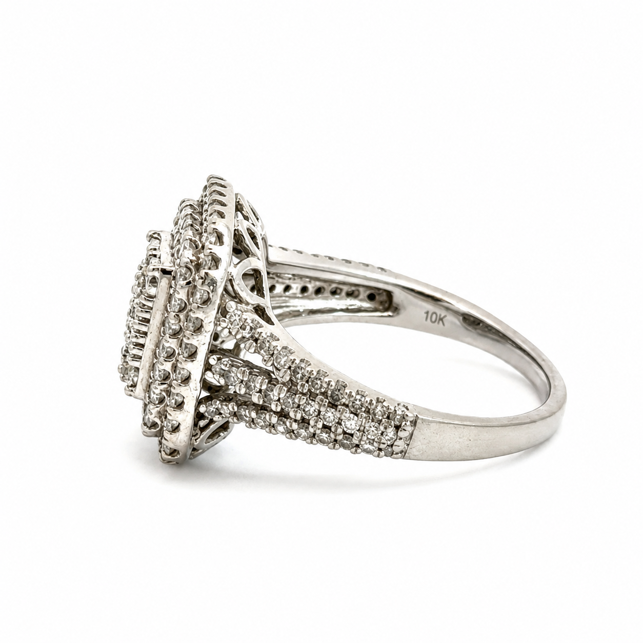 White Gold Diamond Multi-Tier Halo Statement Ring