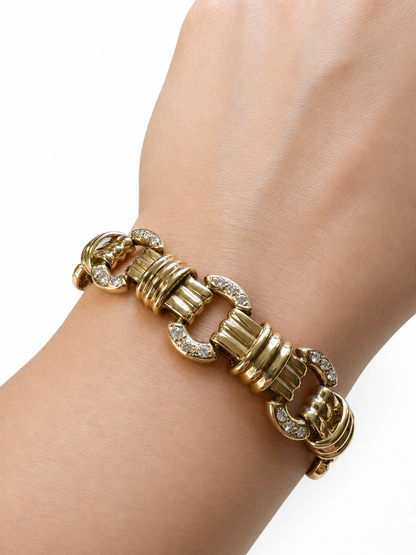 Retro 14K Yellow Gold Diamond Link Bracelet