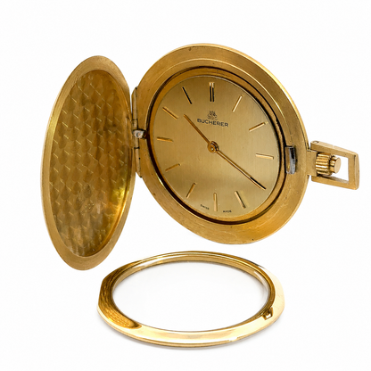 Mid Century Bucherer Satin- finished 18K Gold Pocket Watch