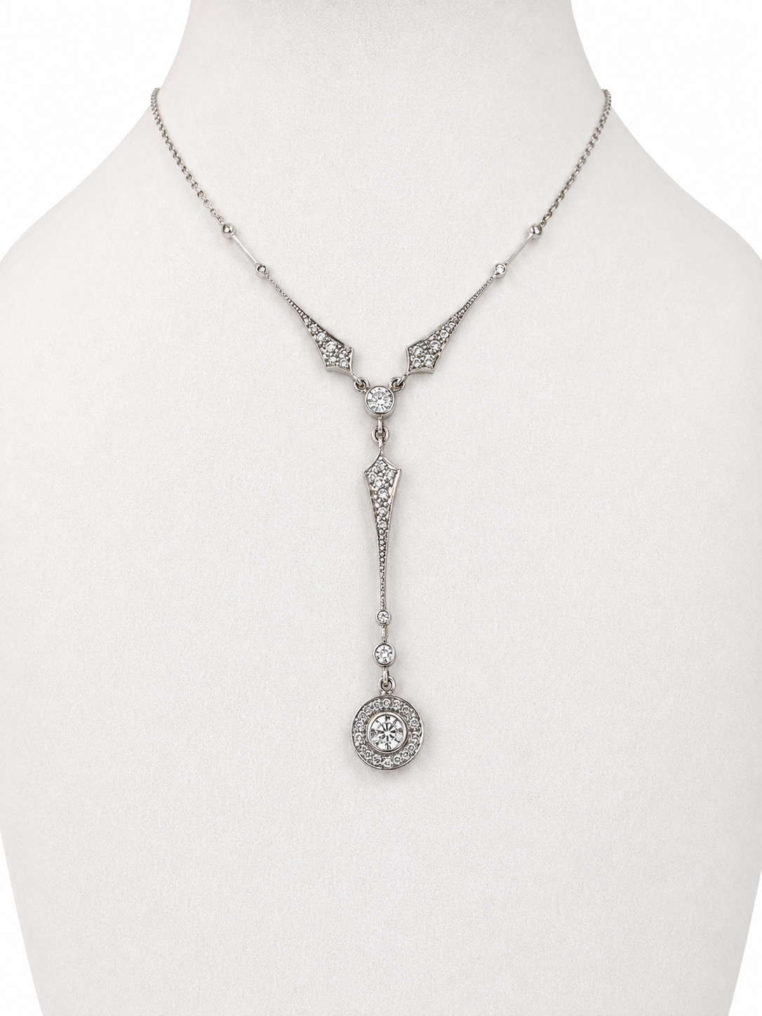 Antique 1920s Platinum Diamond Lavalier Necklace