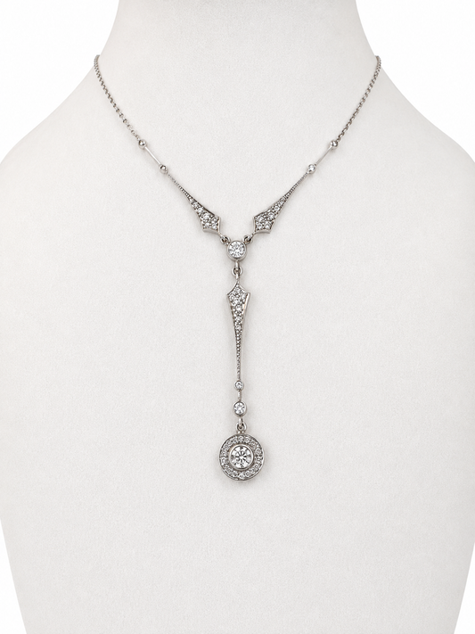 Antique 1920s Platinum Diamond Lavalier Necklace