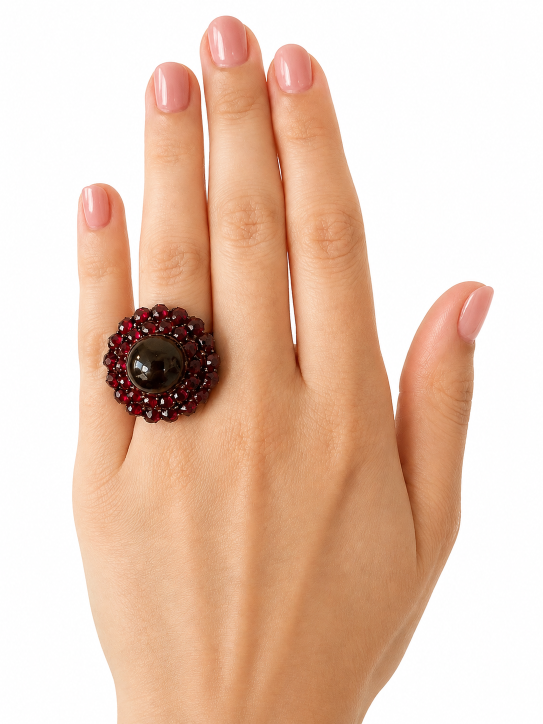 Vintage Yellow Gold Garnet Bloom Statement Ring