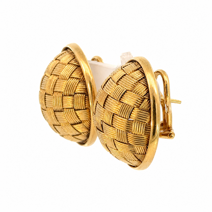14K Yellow Gold Italian Basket Weave Domed Earrings