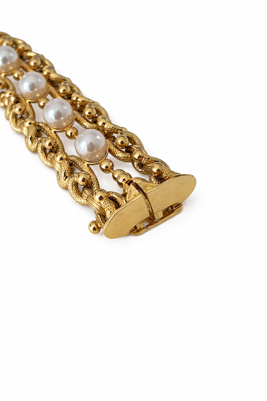 18K Yellow Gold Pearl Link Bracelet | Retro Era