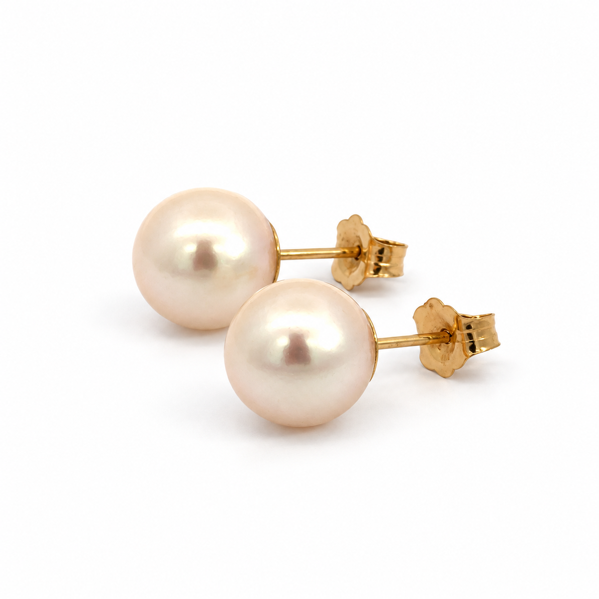 14K Yellow Gold 8.5mm Pearl Stud Earrings