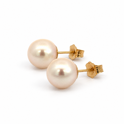 14K Yellow Gold 8.5mm Pearl Stud Earrings