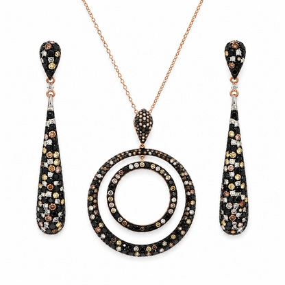 EFFY 14K Rose Gold Diamond Necklace & Earrings Set – Natural Black, Chocolate, Champagne & White Diamonds