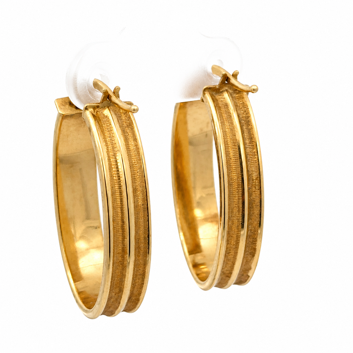 14K Yellow Gold Polished & Textured Hoop Earrings