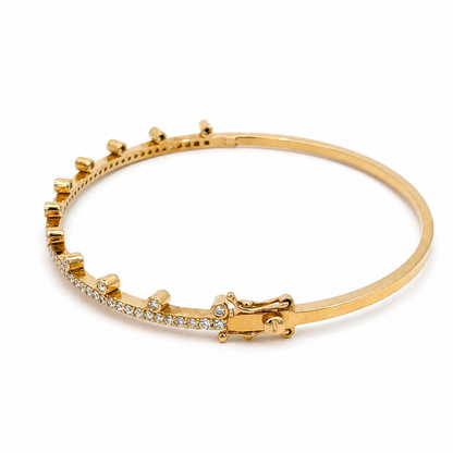 18K Yellow Gold Diamond Bangle with Raised Bezel Accents