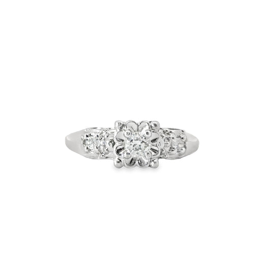 Flower Inspired 14K White Gold Antique Diamond Engagement Ring