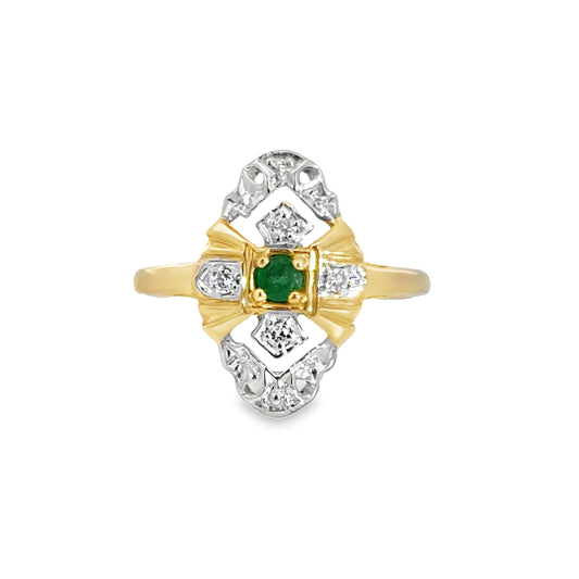 Elegant Two-Tone Emerald & Diamond Ring