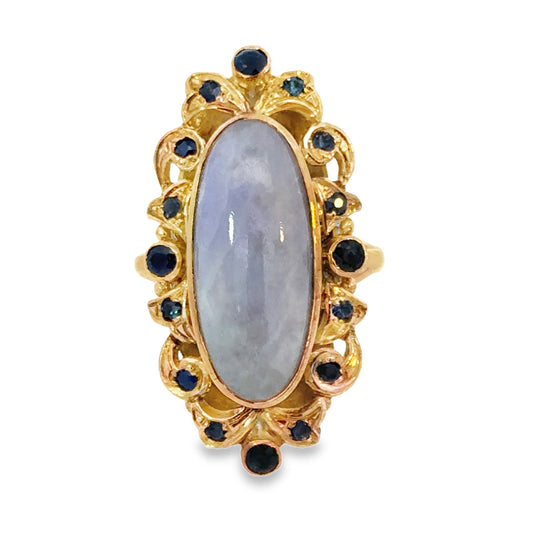 14K Yellow Gold Vintage Sapphire & Lavender Jade Ring