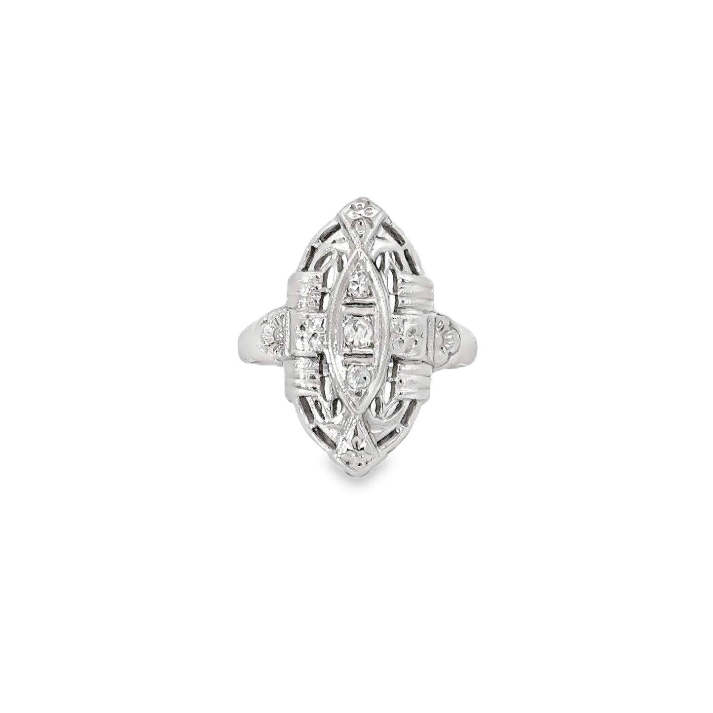 Antique 14K White Gold Filigree Diamond Engagement Ring