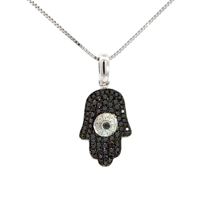 18K White Gold Black & White Diamond Hamsa Pendant