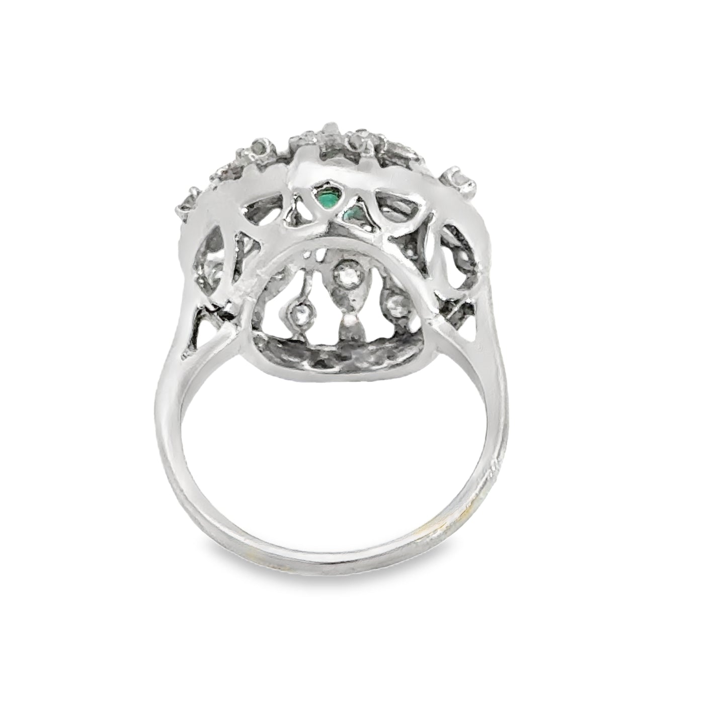 Stunning 14K White Gold Flower Emerald & Diamond Ring