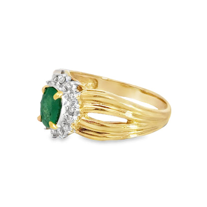 Classic 14K Yellow Gold Emerald & Diamond Ring