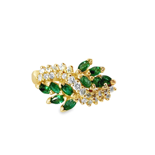 Enchanting 14K Yellow Gold Emerald & Diamond Ring