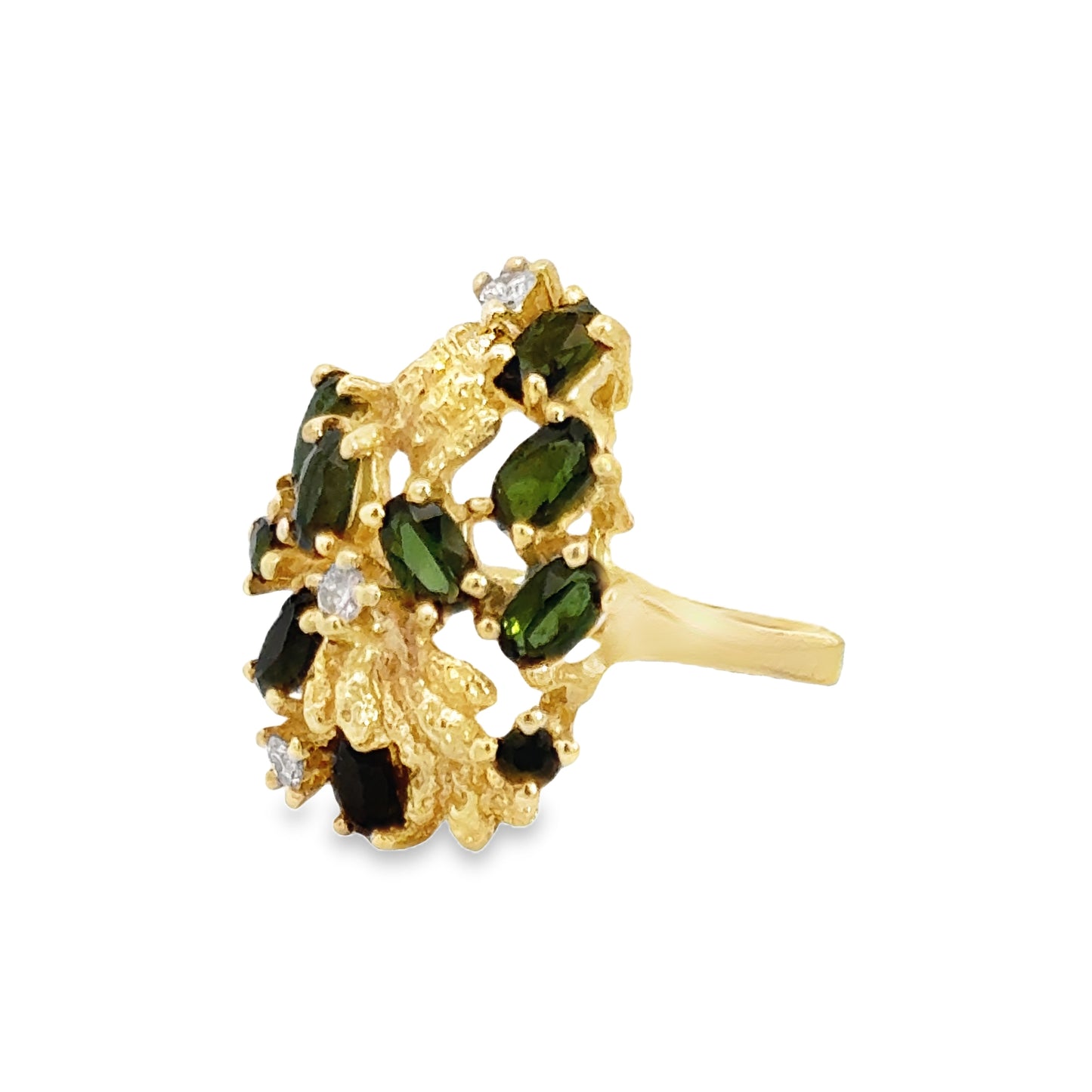 1960’s Vintage 14K Yellow Gold Green Tourmaline & Diamond Ring