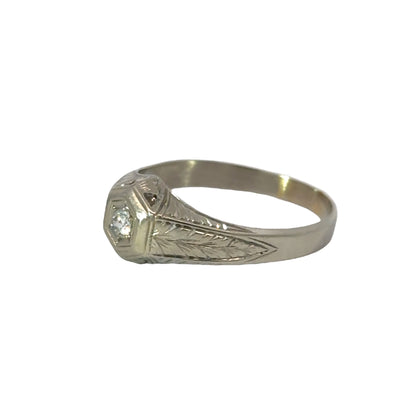 Antique 20K White Gold Leaf Design Men’s Wedding Ring