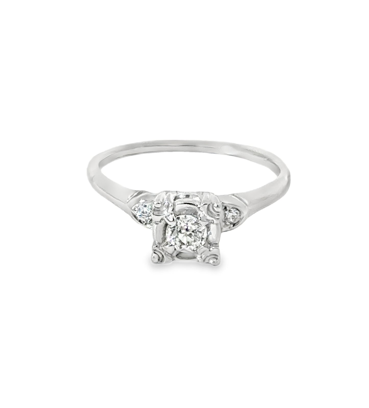 Sweet 14K White Gold Diamond Antique Engagement Ring