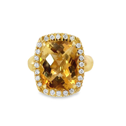 Dazzling 14K Yellow Gold Citrine & Diamond Halo Ring