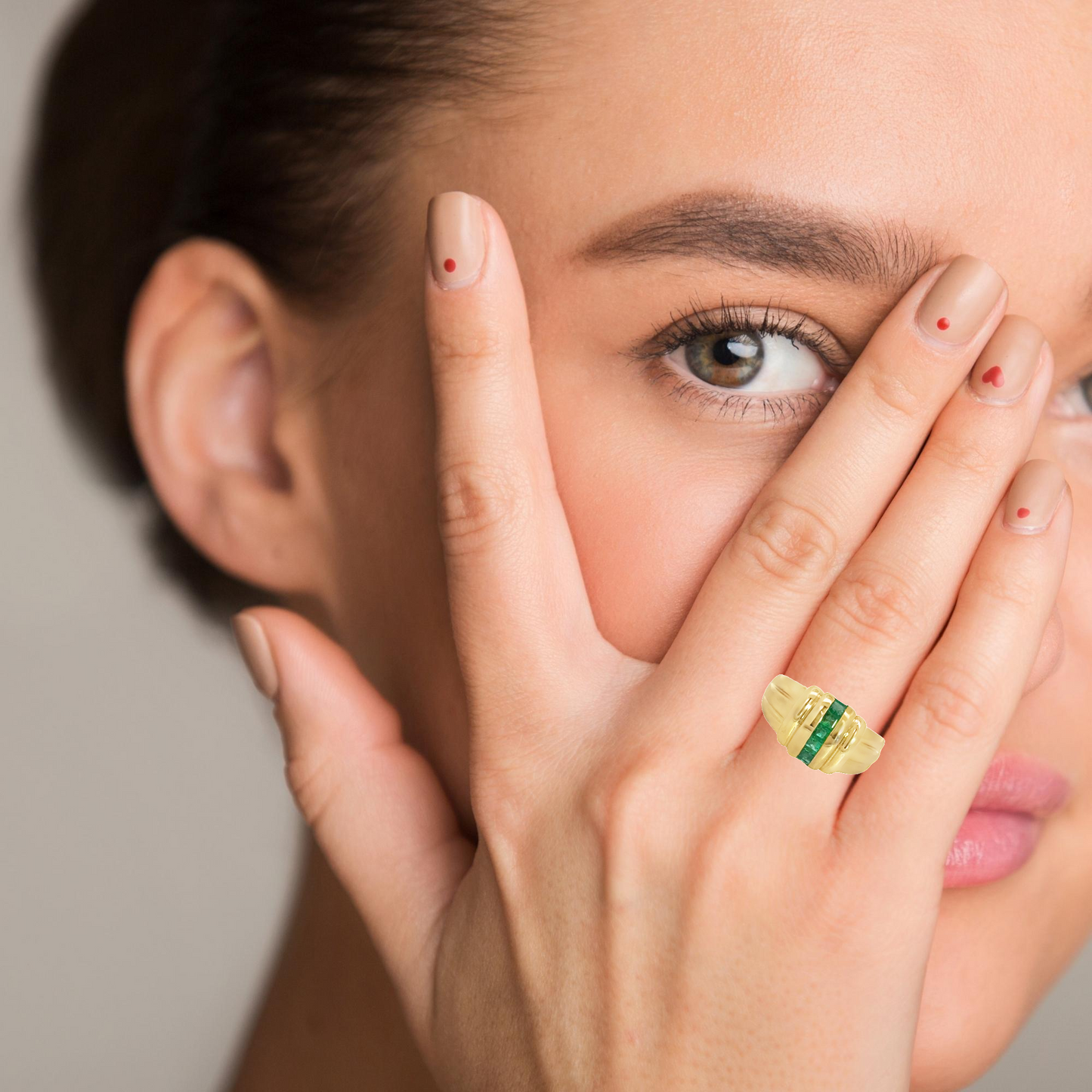 Modern 14K Yellow Gold & Emerald Band Ring