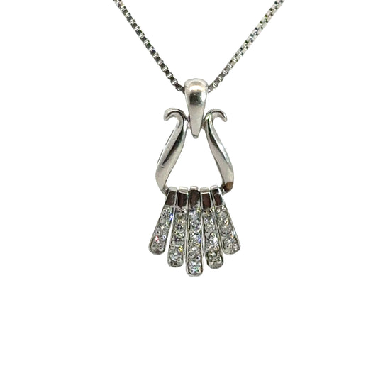 Fan Design 14K White Gold & Diamond Pendant