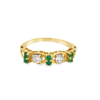 Delicate 18K Yellow Gold Emerald & Diamond Ring