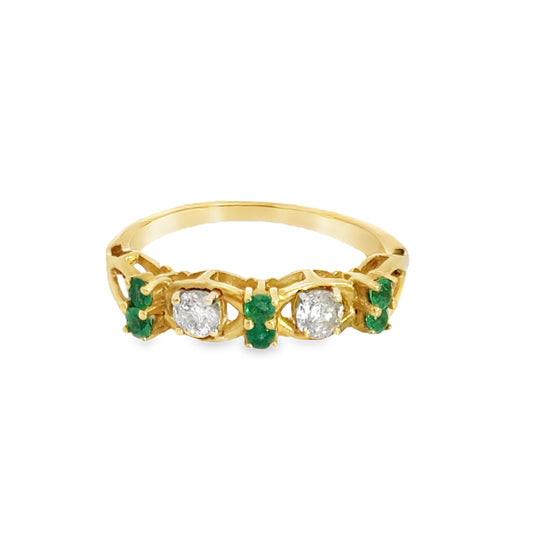 Delicate 18K Yellow Gold Emerald & Diamond Ring