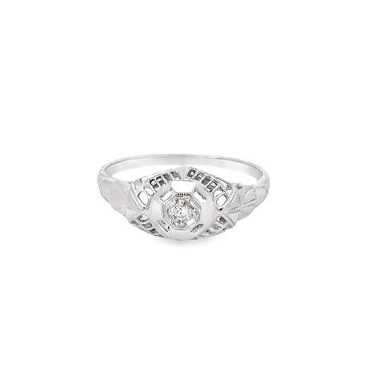 Delicate 14K White Gold Antique Engagement Ring