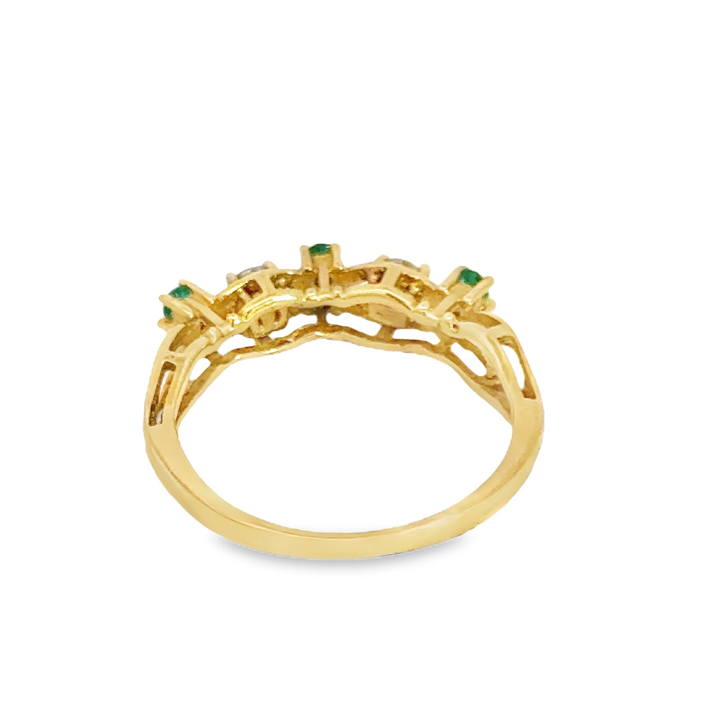 Delicate 18K Yellow Gold Emerald & Diamond Ring